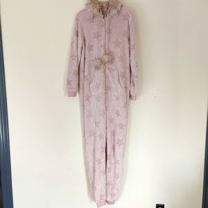 Secret Treasures Size XL Pink Fuzzy Star Print Hooded Onezie